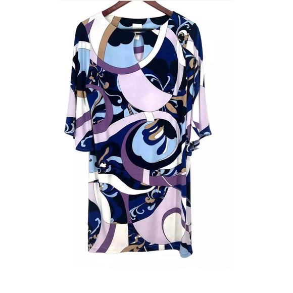 Chicos Women's Dress Size 0 Abstract Print Keyhole Neckline Bell Sleeve - Picture 2 of 12